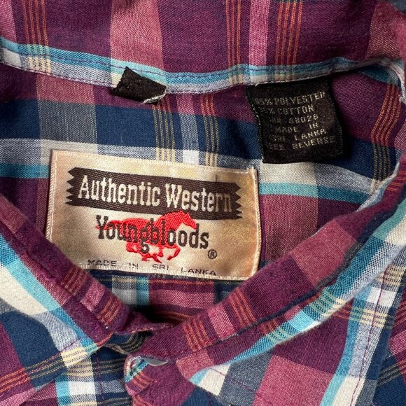 Young Bloods Shirt Men's L/S Plaid Pearl Snap Up Pockets Purple Blue Yellow L - Picture 2 of 11